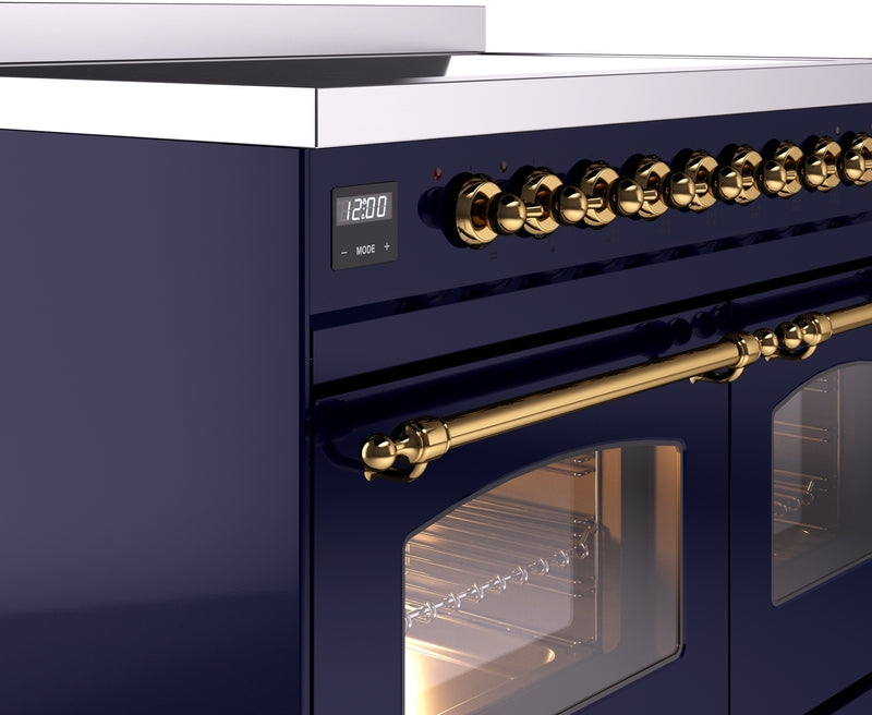 ILVE Nostalgie II 40" Induction Range with Element Stove and Electric Oven in Blue with Brass Trim, UPDI406NMPMBG