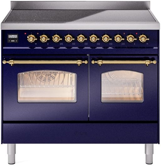 ILVE Nostalgie II 40" Induction Range with Element Stove and Electric Oven in Blue with Brass Trim, UPDI406NMPMBG