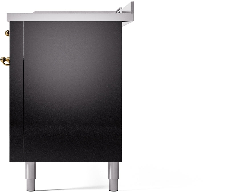 ILVE Nostalgie II 60" Dual Fuel Natural Gas Range in Glossy Black with Brass Trim, UP60FSNMPBKG