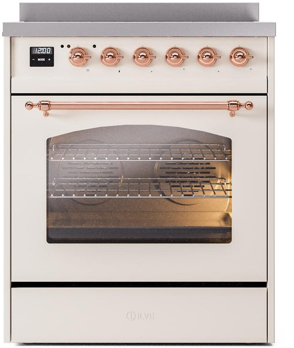 ILVE Nostalgie II 30" Induction Range with Element Stove and Electric Oven in Antique White with Copper Trim, UPI304NMPAWP