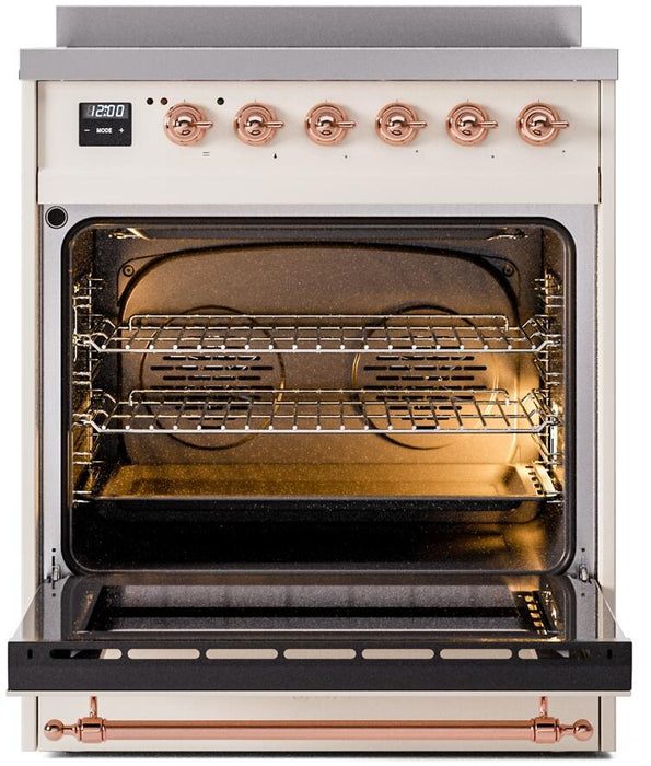 ILVE Nostalgie II 30" Induction Range with Element Stove and Electric Oven in Antique White with Copper Trim, UPI304NMPAWP