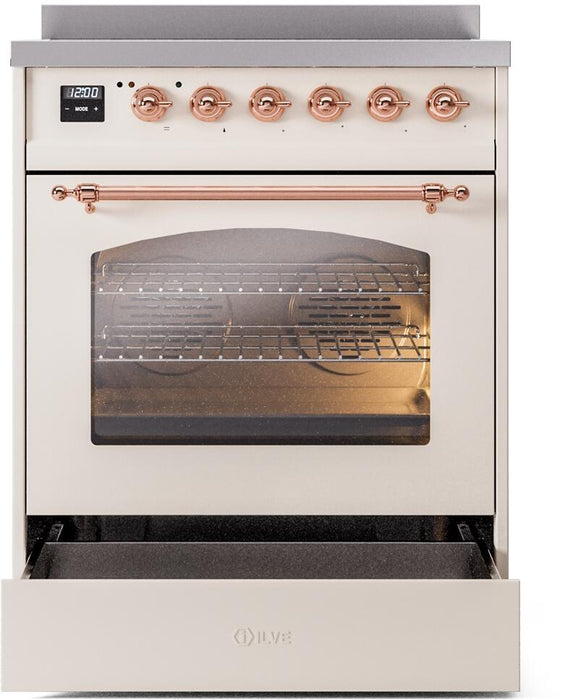 ILVE Nostalgie II 30" Induction Range with Element Stove and Electric Oven in Antique White with Copper Trim, UPI304NMPAWP