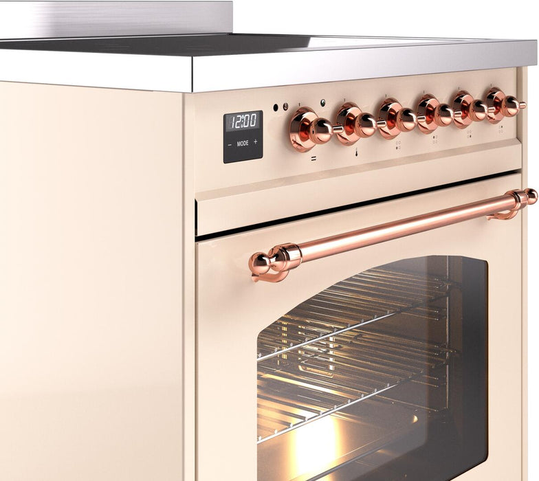 ILVE Nostalgie II 30" Induction Range with Element Stove and Electric Oven in Antique White with Copper Trim, UPI304NMPAWP