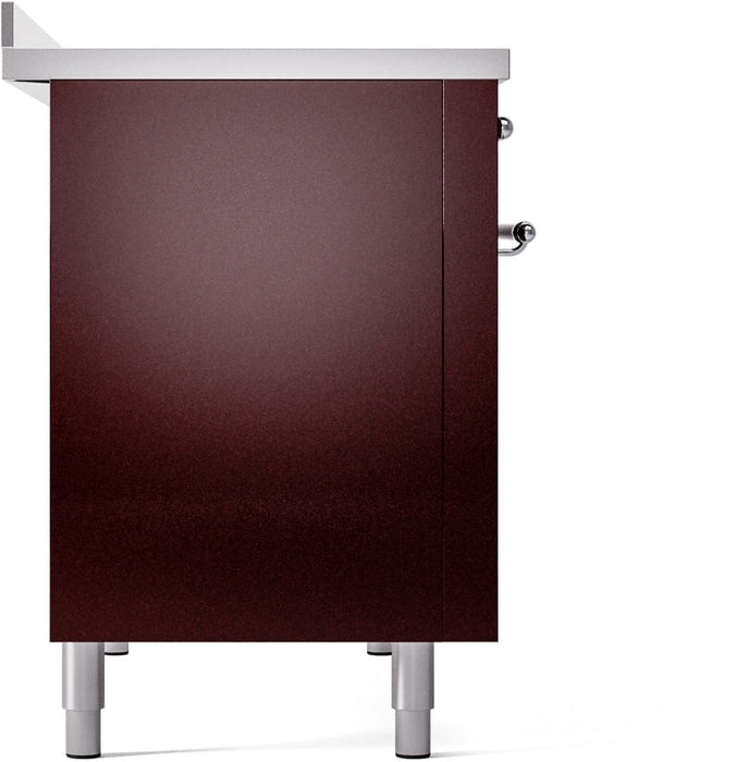 ILVE Nostalgie II 48" Induction Range with Element Stove and Electric Oven in Burgundy with Chrome Trim, UPI486NMPBUC