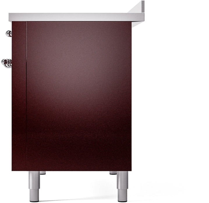 ILVE Nostalgie II 48" Induction Range with Element Stove and Electric Oven in Burgundy with Chrome Trim, UPI486NMPBUC