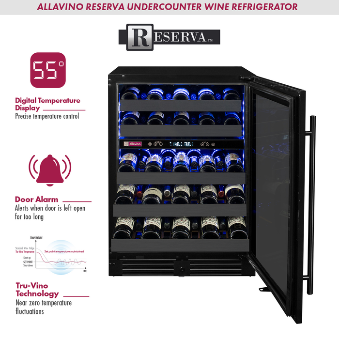 Reserva Series 100 Bottle 34" Tall Four Zone Black Stainless Steel Side-by-Side Wine Cooler Refrigerator