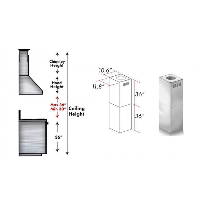 ZLINE 2-36 in. Chimney Extensions for 10 ft. to 12 ft. Ceilings (2PCEXT-KN)