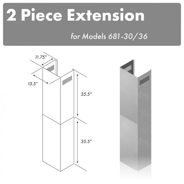 ZLINE 71 in. Chimney Extension for Ceilings up to 12 ft, 2PCEXT-681-30/36