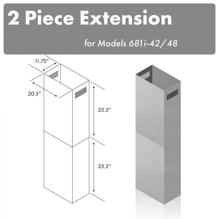 ZLINE 71 in. Chimney Extension for Ceilings up to 12 ft, 2PCEXT-681i-42/48