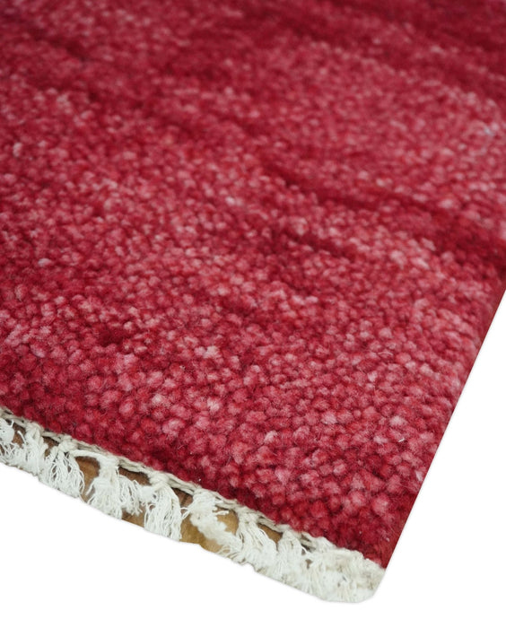 2X2.6 Solid Plain Red Hand knotted wool area rug
