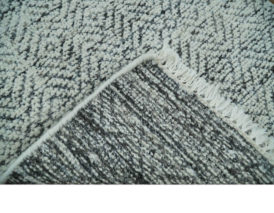 2x3 Hand Knotted Ivory and Charcoal Stripes Tribal Pattern Wool Rug