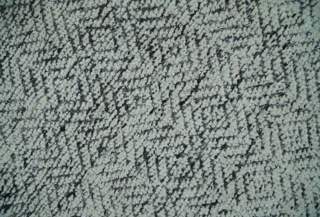 2x3 Hand Knotted Ivory and Charcoal Stripes Tribal Pattern Wool Rug