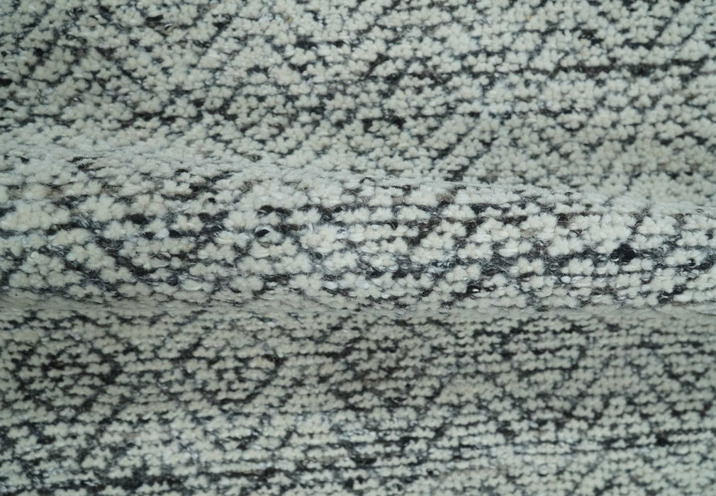2x3 Hand Knotted Ivory and Charcoal Stripes Tribal Pattern Wool Rug