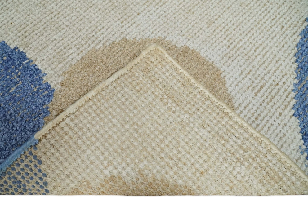 2x3 Beige and Blue Hand Knotted Modern Polka Dots Wool Rug