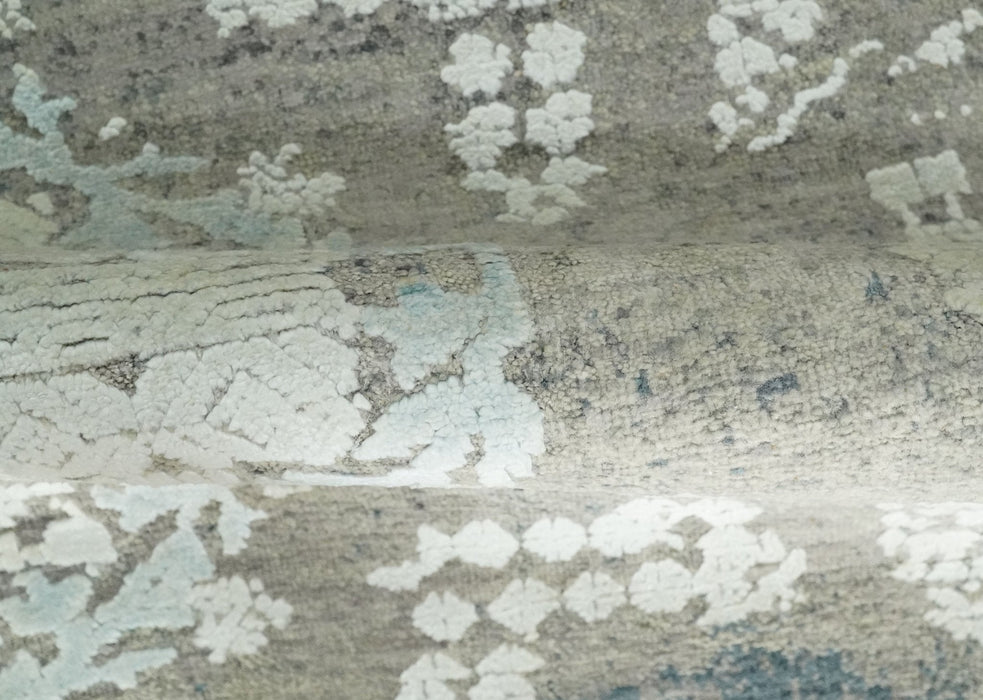 2x4 Beige and Blue Wool and Silk Hand Knotted traditional Vintage Antique Rug