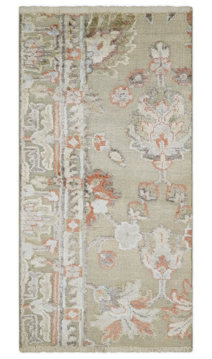 2x4 Hand Knotted Beige and Peach Traditional Persian Oushak Wool Rug
