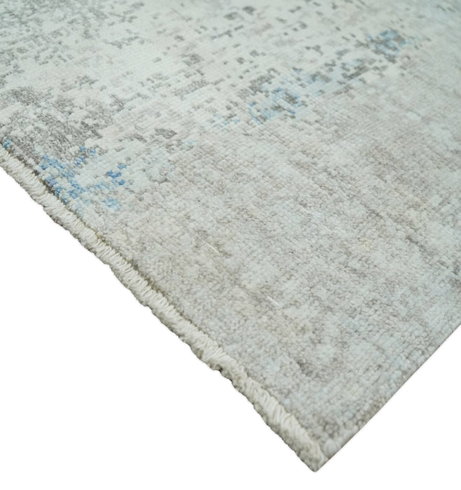 2x4 Modern Abstract Blue and Ivory Hand Loom Art Silk Rug