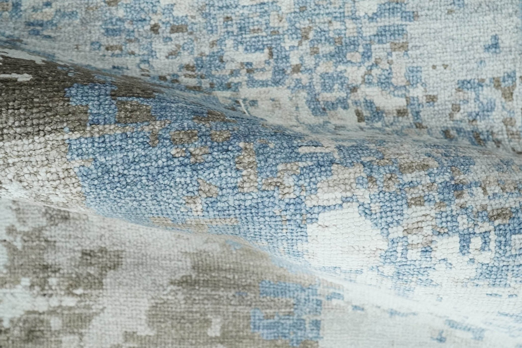 2x4 Modern Abstract Blue and Brown Hand Knotted Art Silk Rug