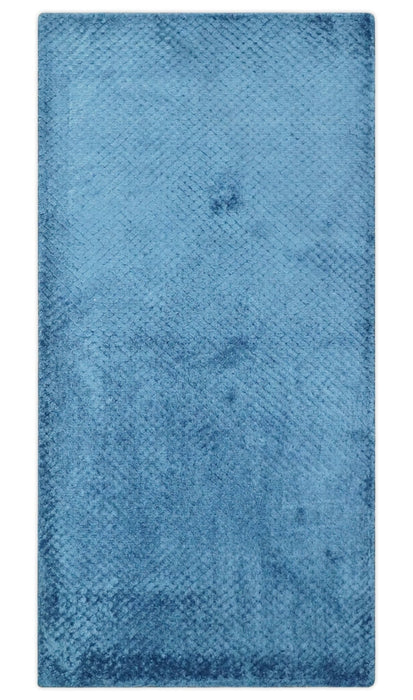 2x4 Modern Geometrical Hand Made Blue Art silk Area Rug