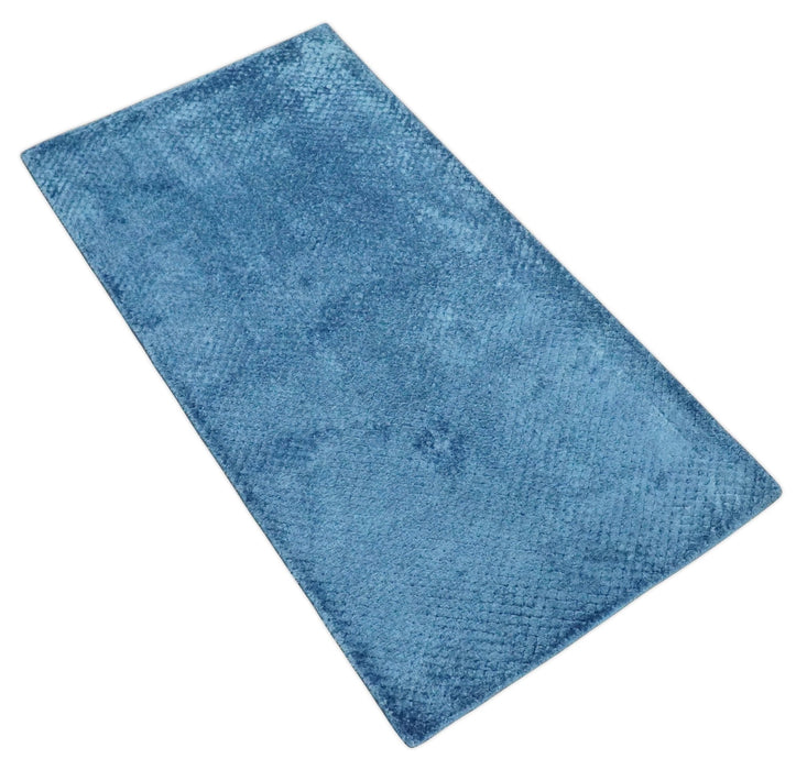 2x4 Modern Geometrical Hand Made Blue Art silk Area Rug