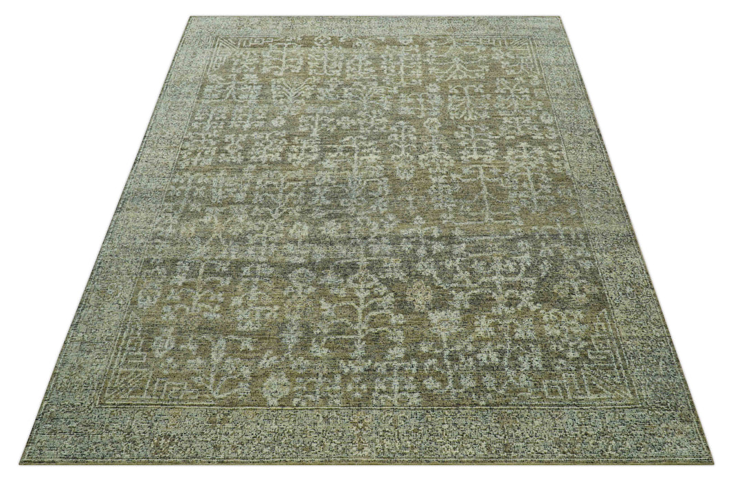 Custom Made Traditional Design Olive Hand Knotted Wool Area Rug
