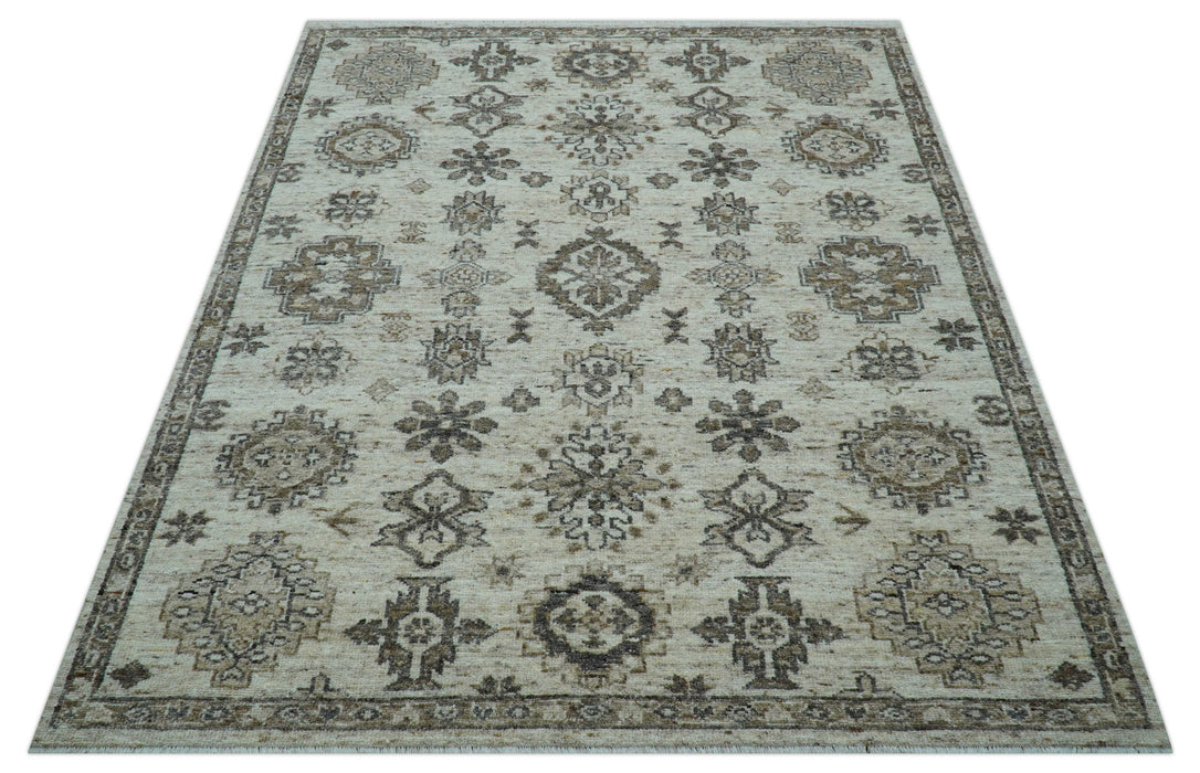 Custom Made Traditional Turkish Design Beige Hand Knotted Natural Wool Area Rug