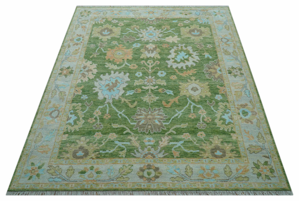 Custom Made Antique Green Traditional Oushak Design Hand Knotted Wool Area Rug