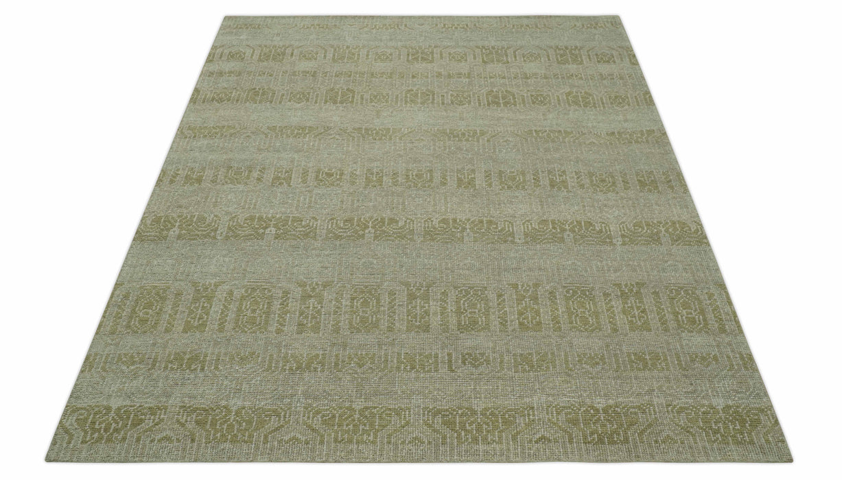 Custom Made Transitional Design Beige Hand Knotted Wool Area Rug