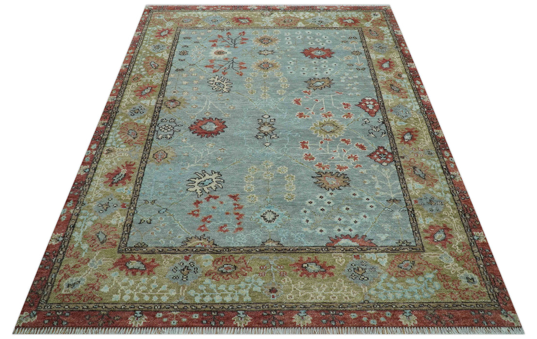 Custom Made Blue Modern Oushak Hand Knotted Wool Rug
