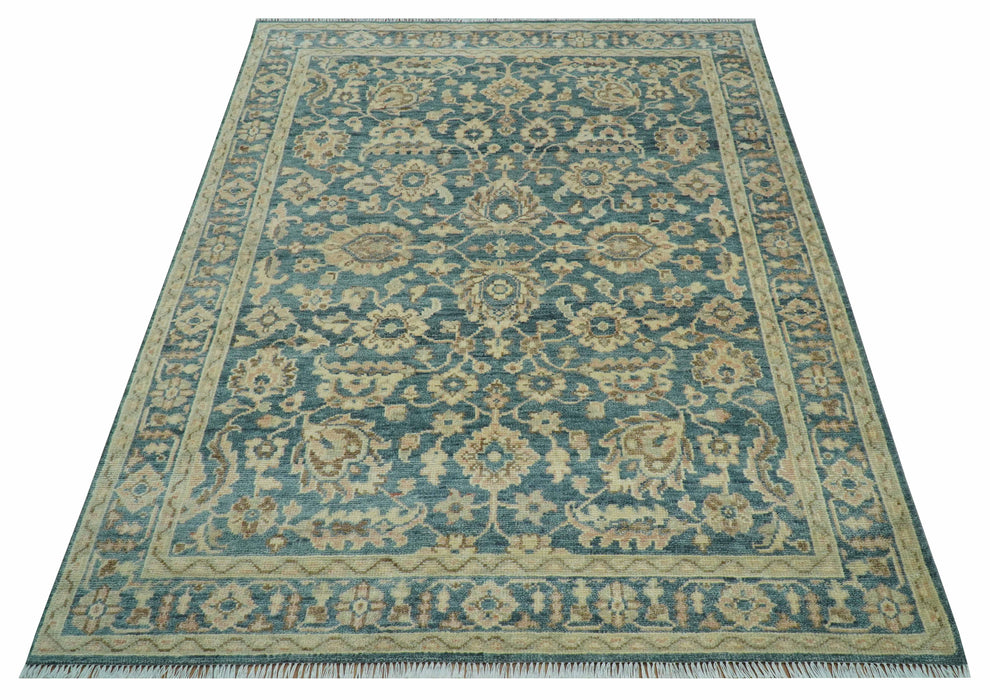 Custom Made Traditional Teal Oushak Hand Knotted Wool Rug