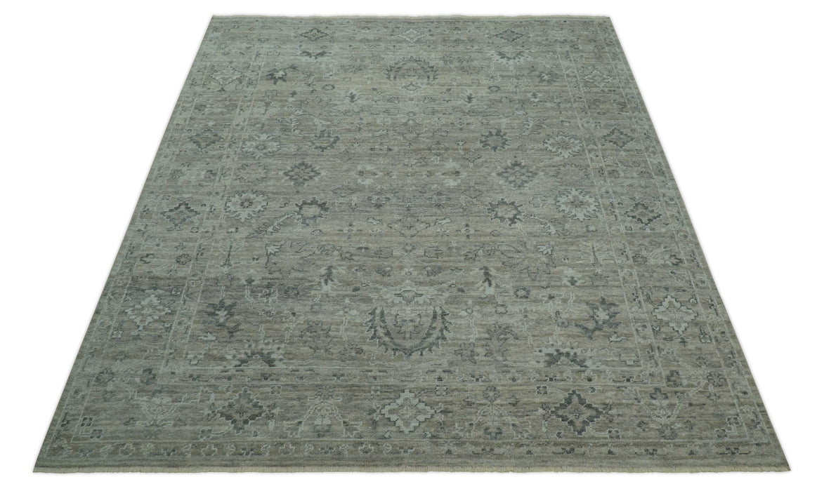 Custom Made Silver Brown Traditional Transitional Hand Knotted Wool Rug
