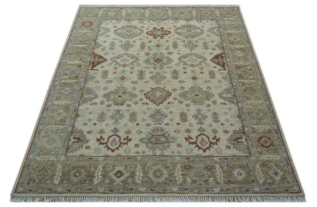 Custom Made Traditional Turkish Beige Hand knotted Wool Area Rug