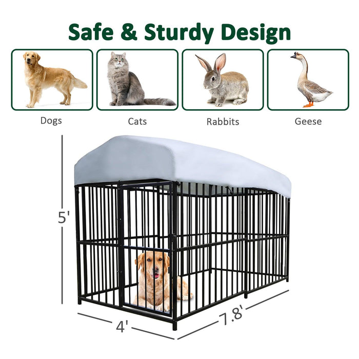 7.8'x4'x5' Large Dog Outdoor Kennel Pet Playpen with Waterproof Cover and Secure Lock, Black