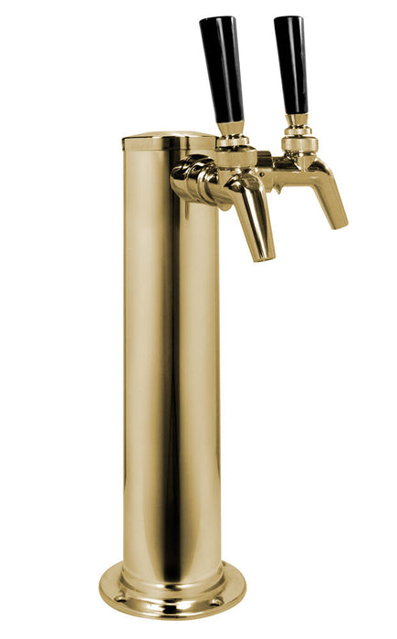 14" Tall Double Faucet Polished Brass Draft Beer Tower - 100% Stainless Contact Perlick Faucets