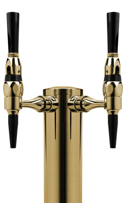 14" Tall Double Faucet Polished Brass Draft Beer Tower - Stout Faucets