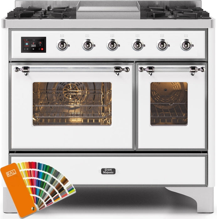 ILVE Majestic II 40" Dual Fuel Propane Gas Range in RAL Custom Color with Chrome Trim, UMD10FDNS3RACLP