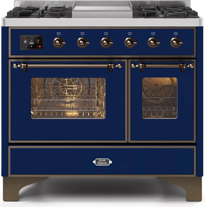 ILVE Majestic II 40" Dual Fuel Propane Gas Range in Blue with Bronze Trim, UMD10FDNS3MBBLP