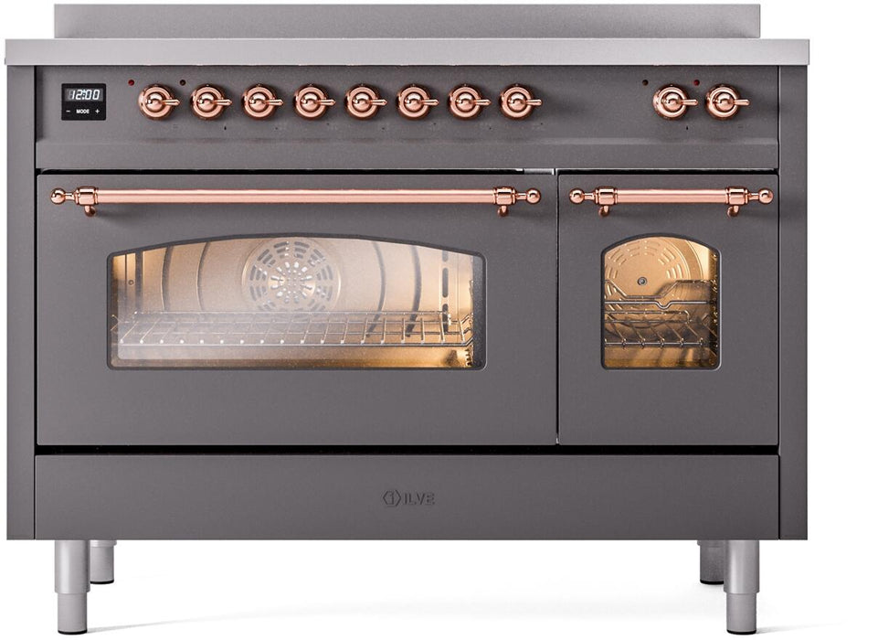 ILVE Nostalgie II 48" Induction Range with Element Stove and Electric Oven in Matte Graphite with Copper Trim, UPI486NMPMGP