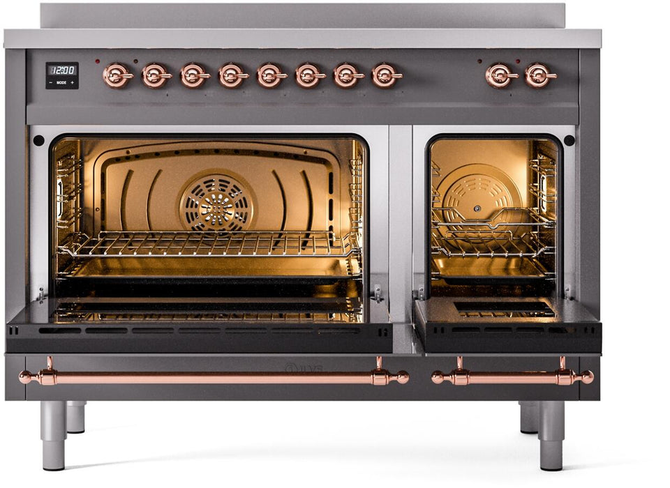 ILVE Nostalgie II 48" Induction Range with Element Stove and Electric Oven in Matte Graphite with Copper Trim, UPI486NMPMGP