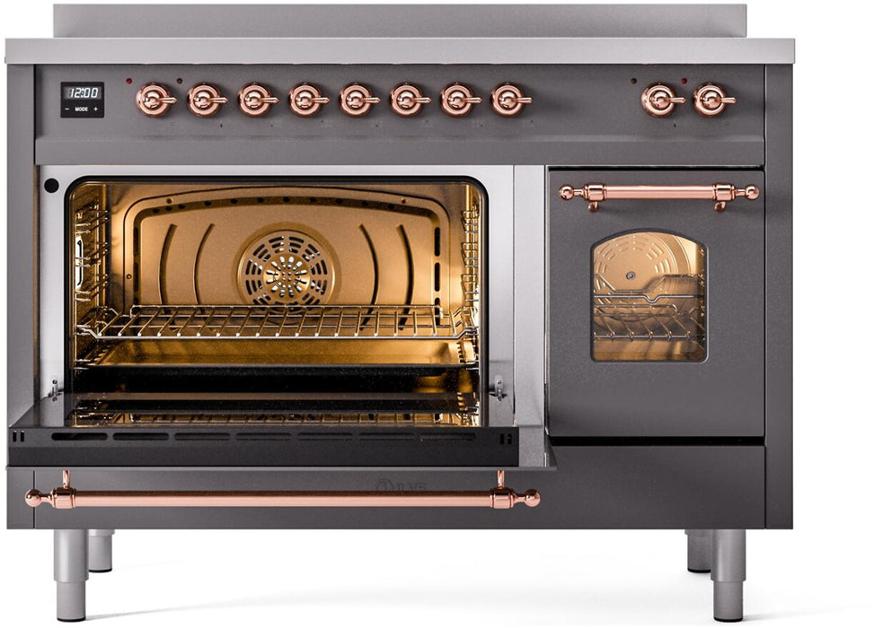 ILVE Nostalgie II 48" Induction Range with Element Stove and Electric Oven in Matte Graphite with Copper Trim, UPI486NMPMGP