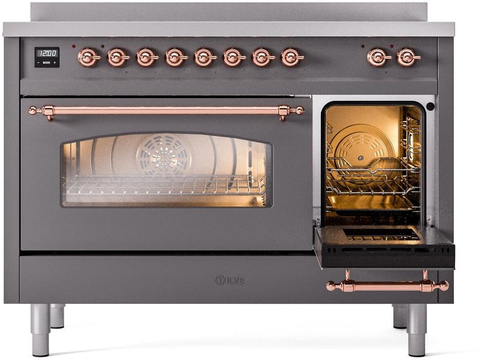 ILVE Nostalgie II 48" Induction Range with Element Stove and Electric Oven in Matte Graphite with Copper Trim, UPI486NMPMGP