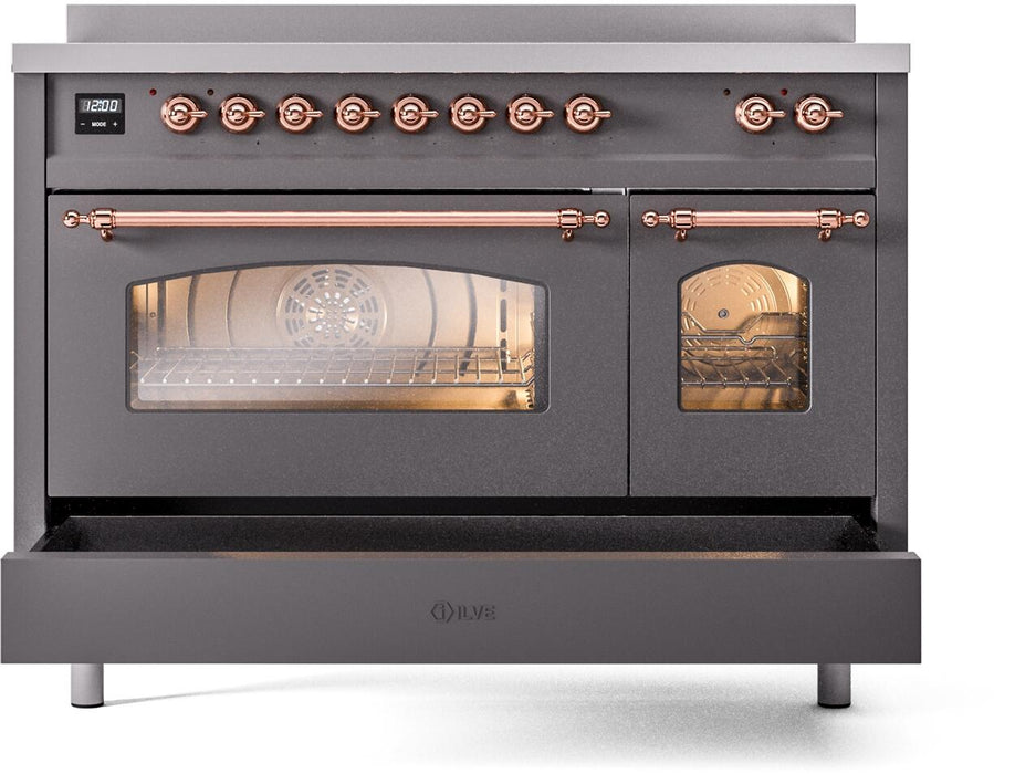 ILVE Nostalgie II 48" Induction Range with Element Stove and Electric Oven in Matte Graphite with Copper Trim, UPI486NMPMGP