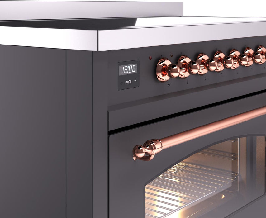 ILVE Nostalgie II 48" Induction Range with Element Stove and Electric Oven in Matte Graphite with Copper Trim, UPI486NMPMGP