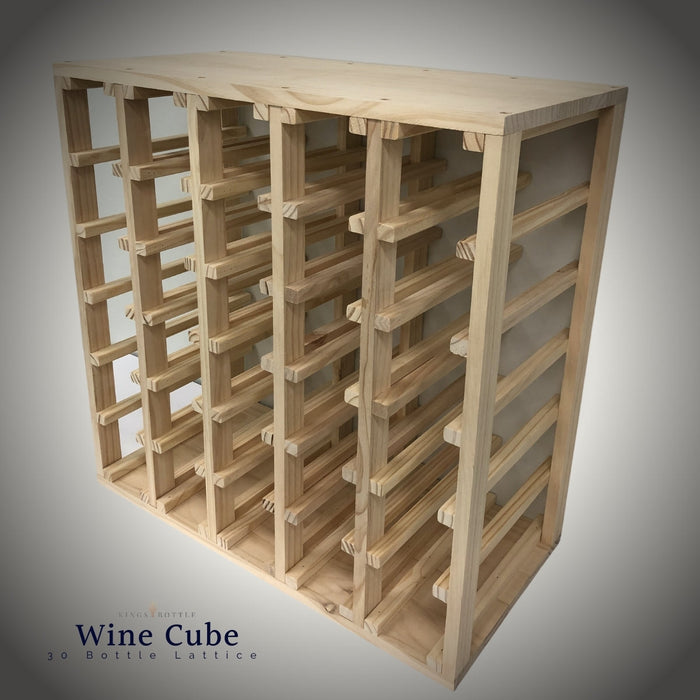 30 Bottle Lattice Wine Cube – Black Onyx and Natural Finishes | 18mm Thick