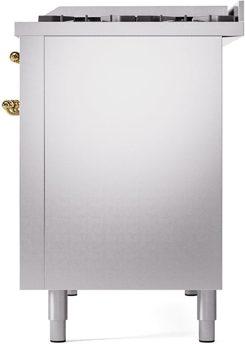 ILVE Nostalgie II 48" Dual Fuel Natural Gas Range in Stainless Steel with Brass Trim, UP48FNMPSSG