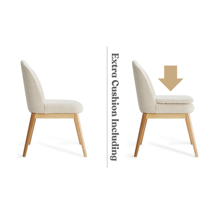 Ready to Ship Solid Ashwood Natural Boucle Dining Chair with White Luxury Fabric (SET OF 2 PCS)