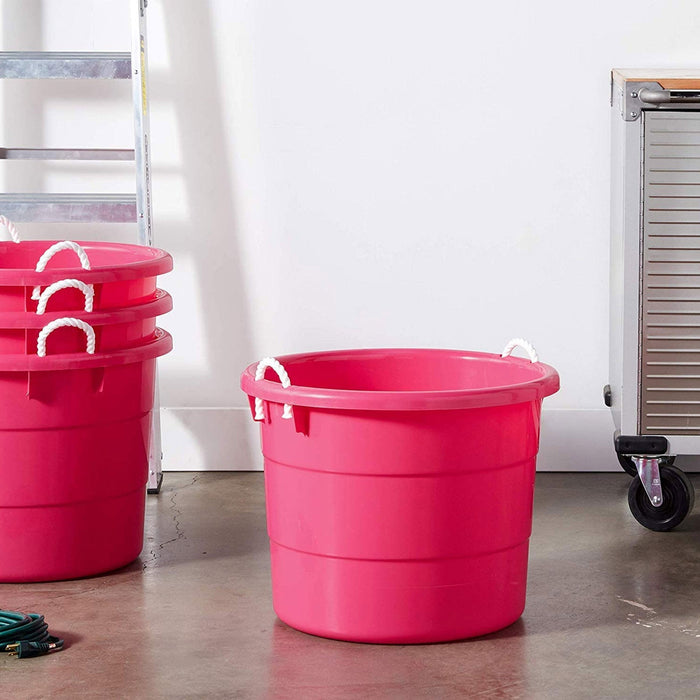 Homz Plastic 18 Gal Utility Bucket Tub w/ Rope Handle, Pink (2 Pack)