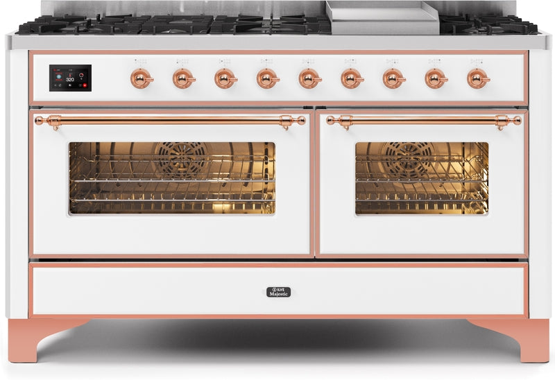 ILVE Majestic II 60" Dual Fuel Propane Gas Range in White with Copper Trim, UM15FDNS3WHPLP