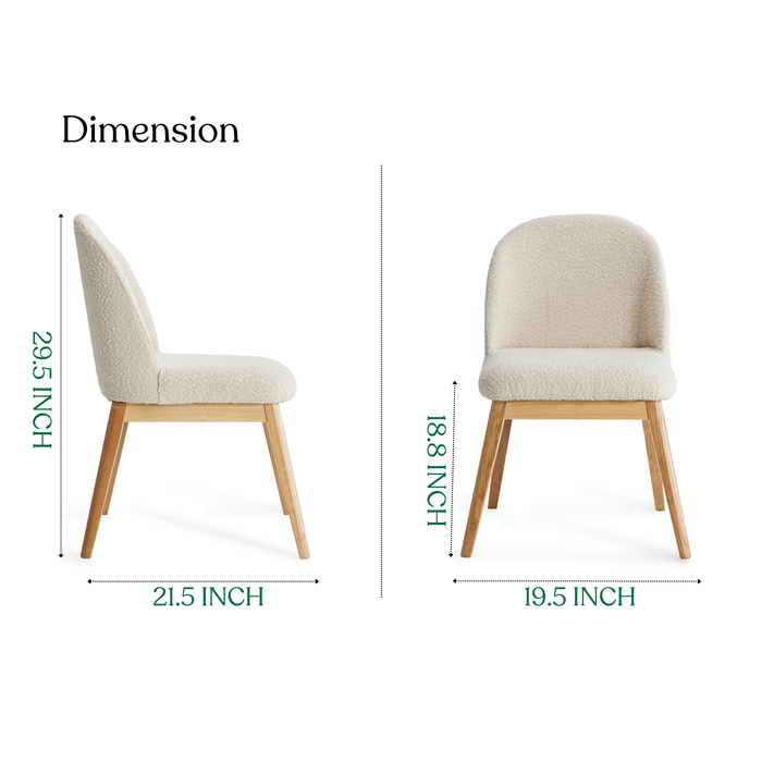 Ready to Ship Solid Ashwood Natural Boucle Dining Chair with White Luxury Fabric (SET OF 2 PCS)