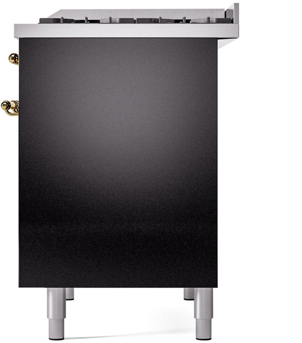 ILVE Nostalgie II 40" Dual Fuel Natural Gas Range in Black with Brass Trim, UPD40FNMPBKG